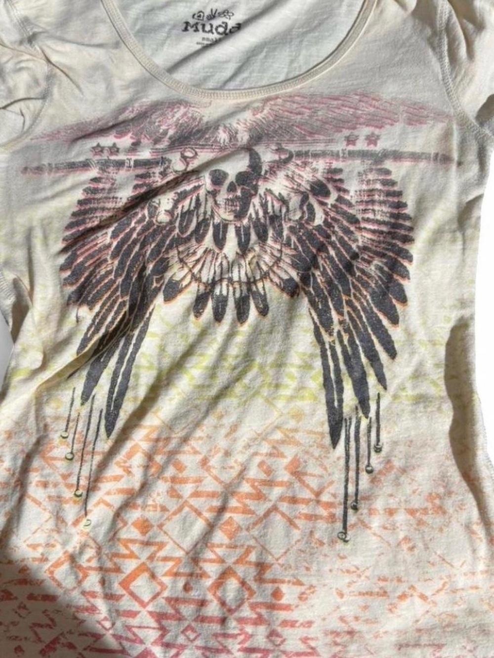 Mudd Cream Tee with Dark Purple Logo Print